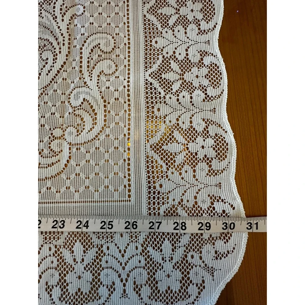 Vintage White Lace Square Table Topper Scalloped Edge Floral Medallion Set of 2